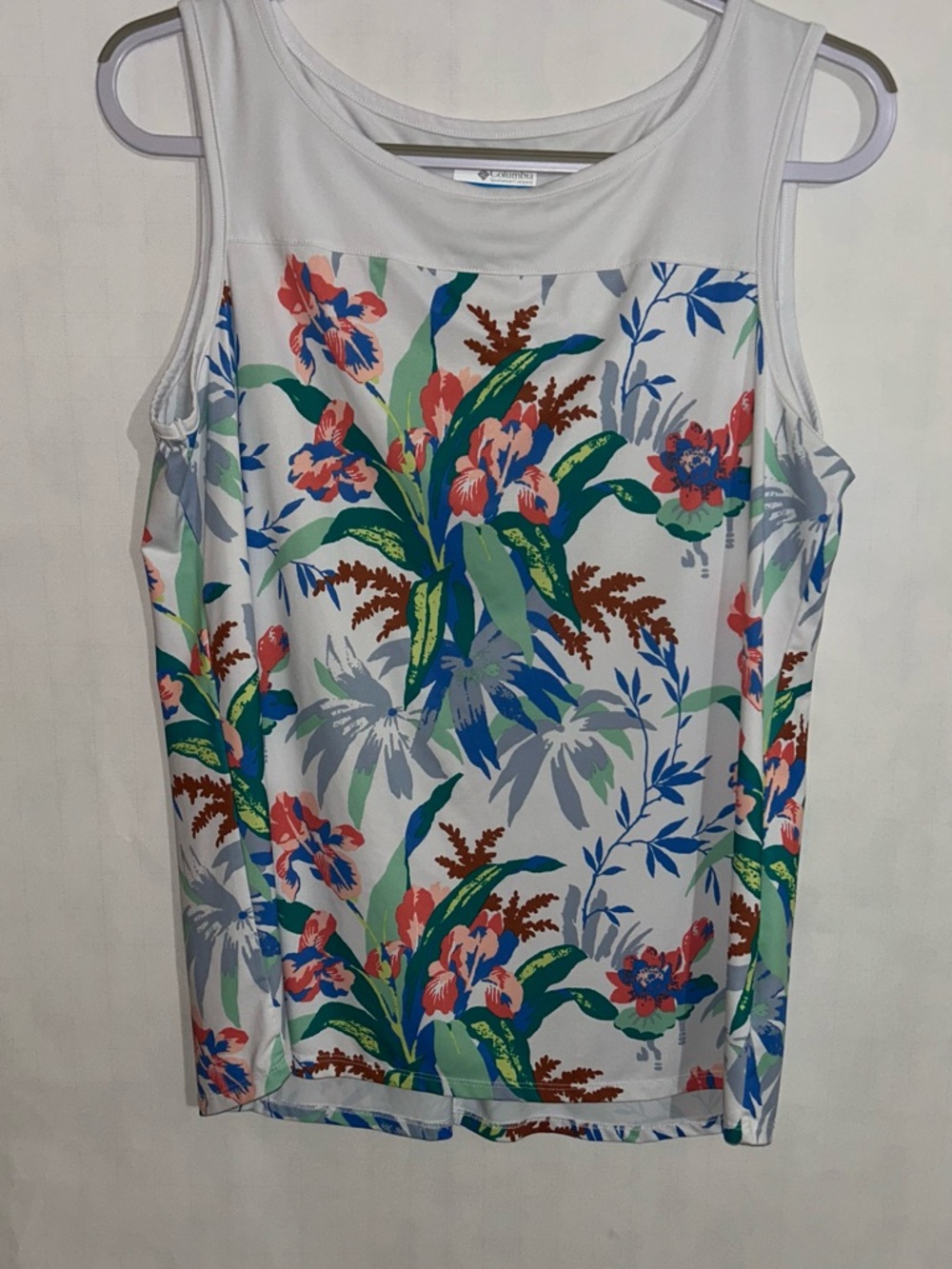 COLUMBIA WOMEN'S WHITE MAGNOLIA PRINT CHILL RIVER UPF 50 TANK TOP Size large